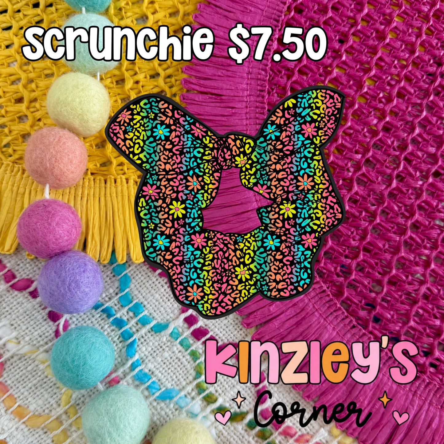 Leopard Floral Bunny Ear Scrunchie