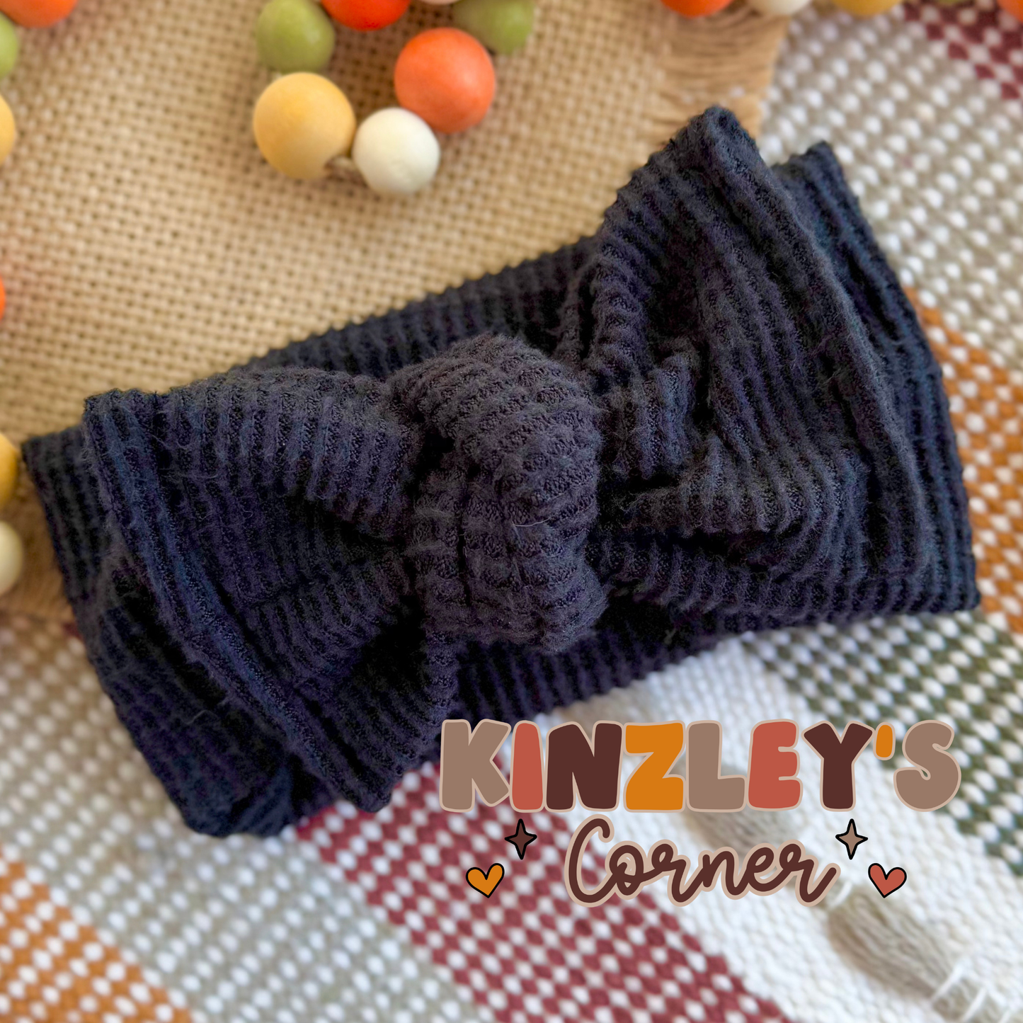 Black Waffle Knit Pipyr Headwrap