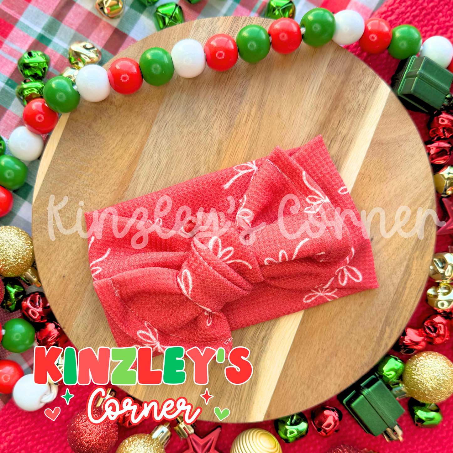 Knit Red & Green Bow Pipyr Headwrap