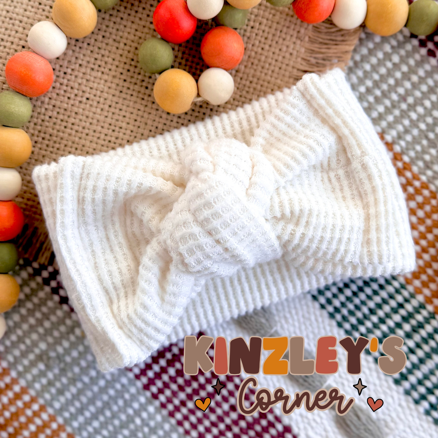Cream Waffle Knit Pipyr Headwrap