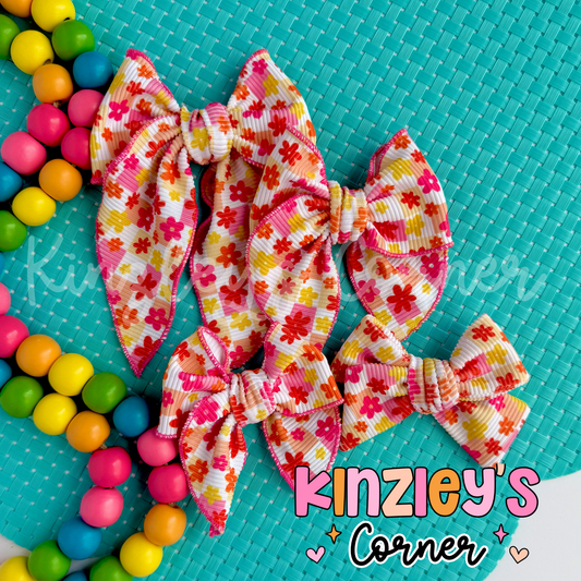 Flower Check Rib Swim Bows