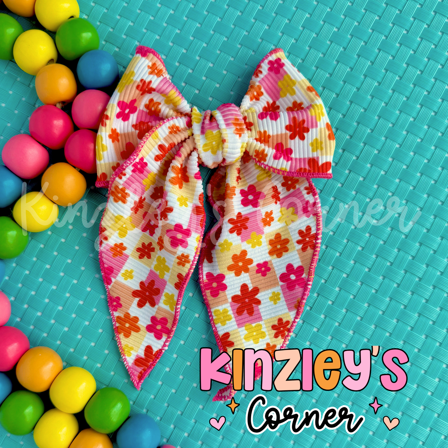 Flower Check Rib Swim Bows