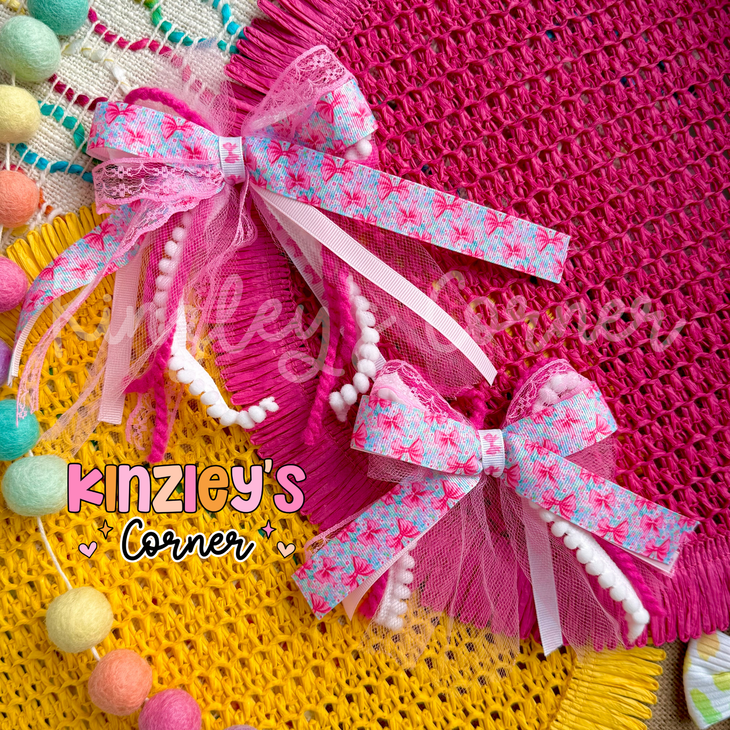 Pink Floral Lexie Ribbon Bow
