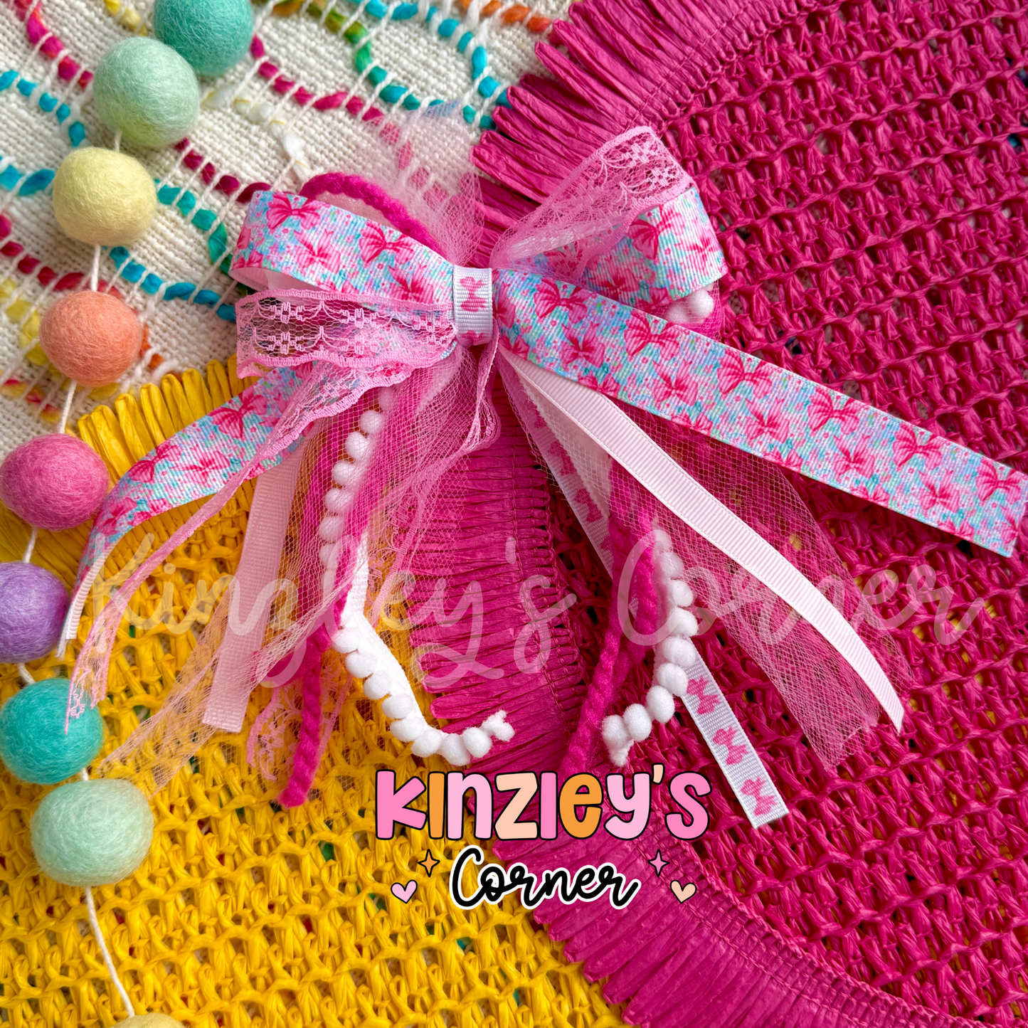 Pink Floral Lexie Ribbon Bow
