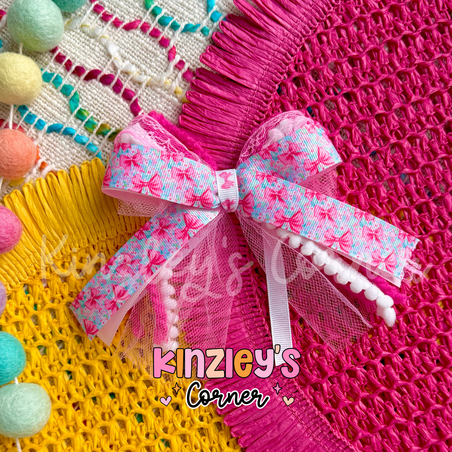 Pink Floral Lexie Ribbon Bow