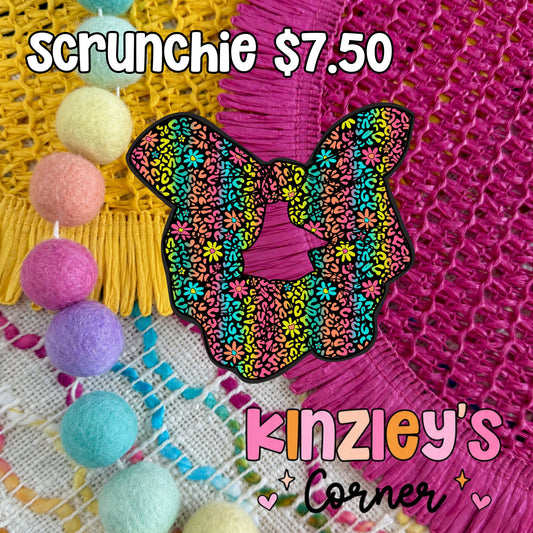 Leopard Floral Bunny Ear Scrunchie