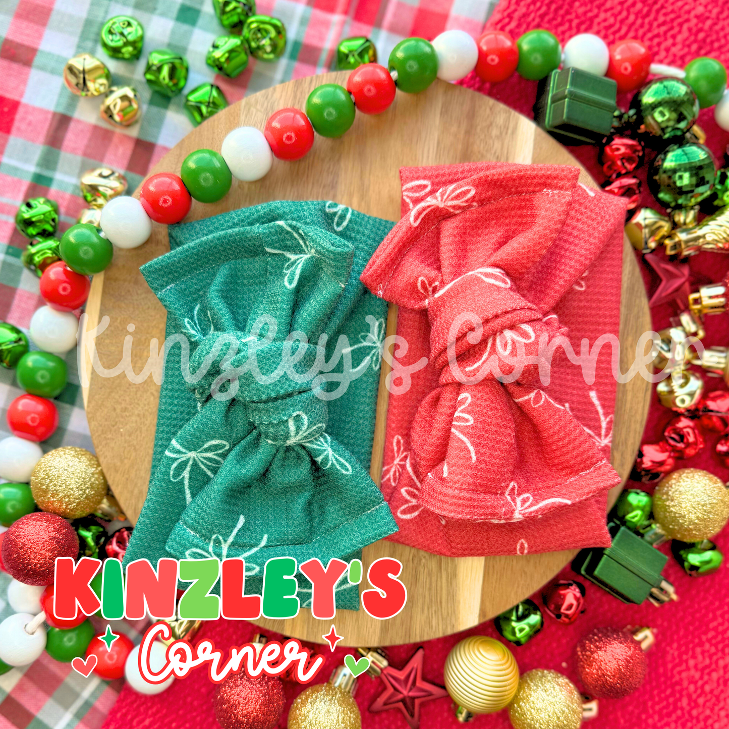 Knit Red & Green Bow Pipyr Headwrap