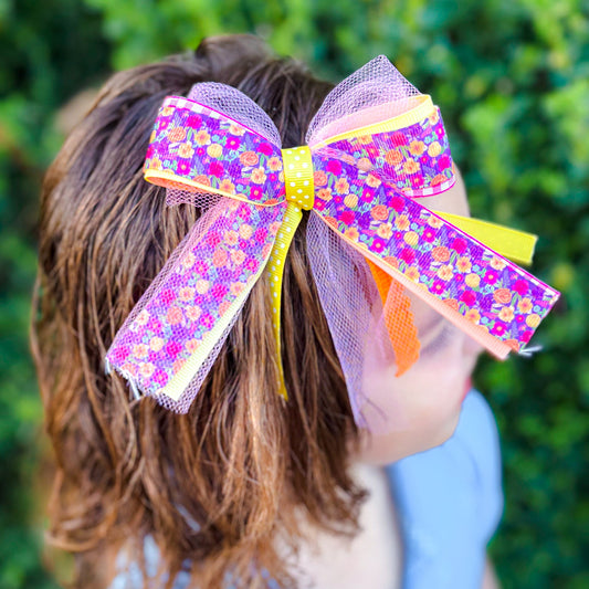 Purple Floral Lexie Ribbon Bow